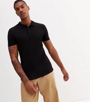 New Look Black Muscle Fit Short Sleeve Polo Shirt